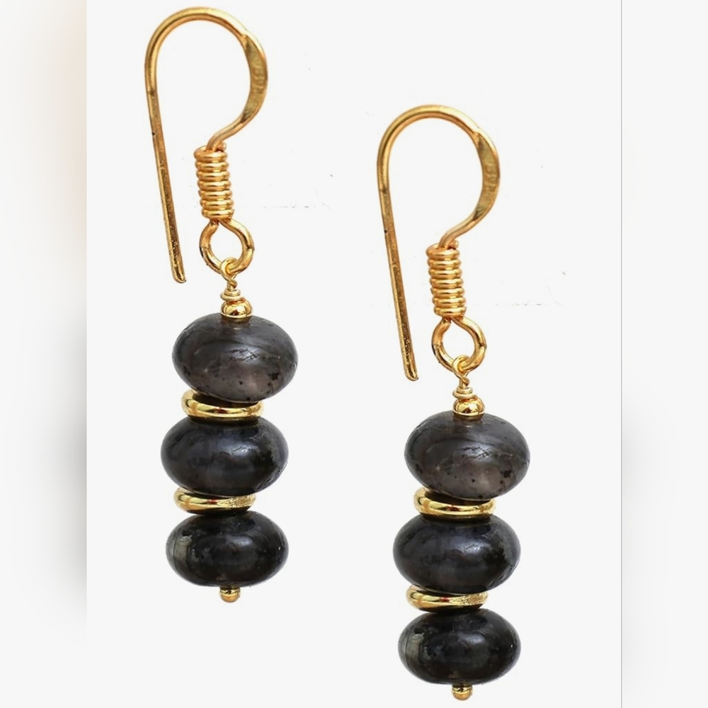 Elegant Gold‎ and Black Beaded Earrings